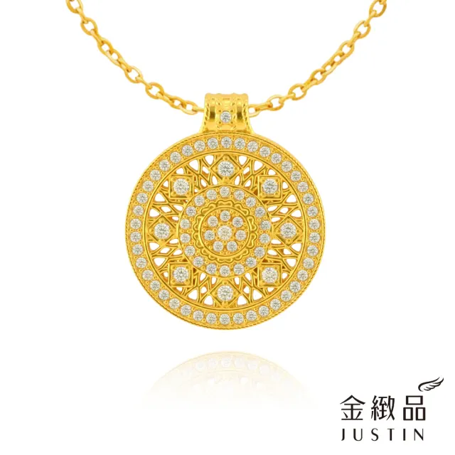 【金緻品】黃金墜子 圓映盛世 0.49錢 古韻金 古典風 鑲鑽 細緻工藝 閃亮 圓墜 入石 蓮花 純金墜飾 5G黃金