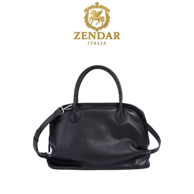 【ZENDAR】台灣總代理 限量1折 頂級小牛皮軟皮手提包肩背包 卡拉系列 全新專櫃展示品(金剛黑)