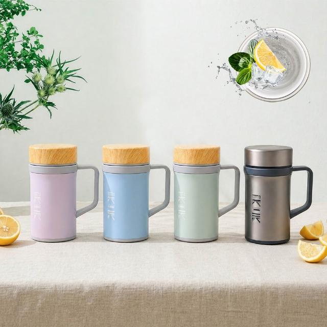 【IKUK 艾可】真陶瓷內膽保溫杯-瓷芯上蓋手把保溫杯500ml(辦公杯/咖啡保溫杯/保溫瓶/父親節禮物)