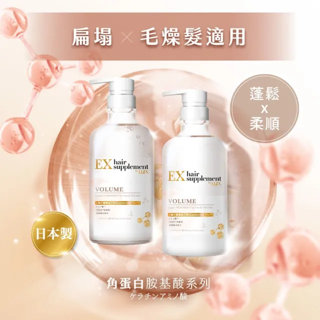【LUX 麗仕】日本製髮的補給 胺基酸洗髮精/護髮乳450gx3入(絲蛋白/膠原蛋白/角蛋白/冰河水)