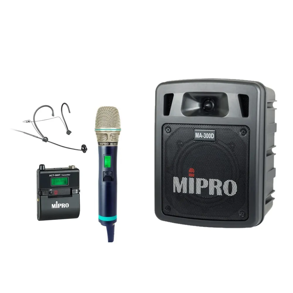 【MIPRO】MA-300D 配1手握580H+1頭戴 無線麥克風(5.8G雙頻道迷你無線擴音機)