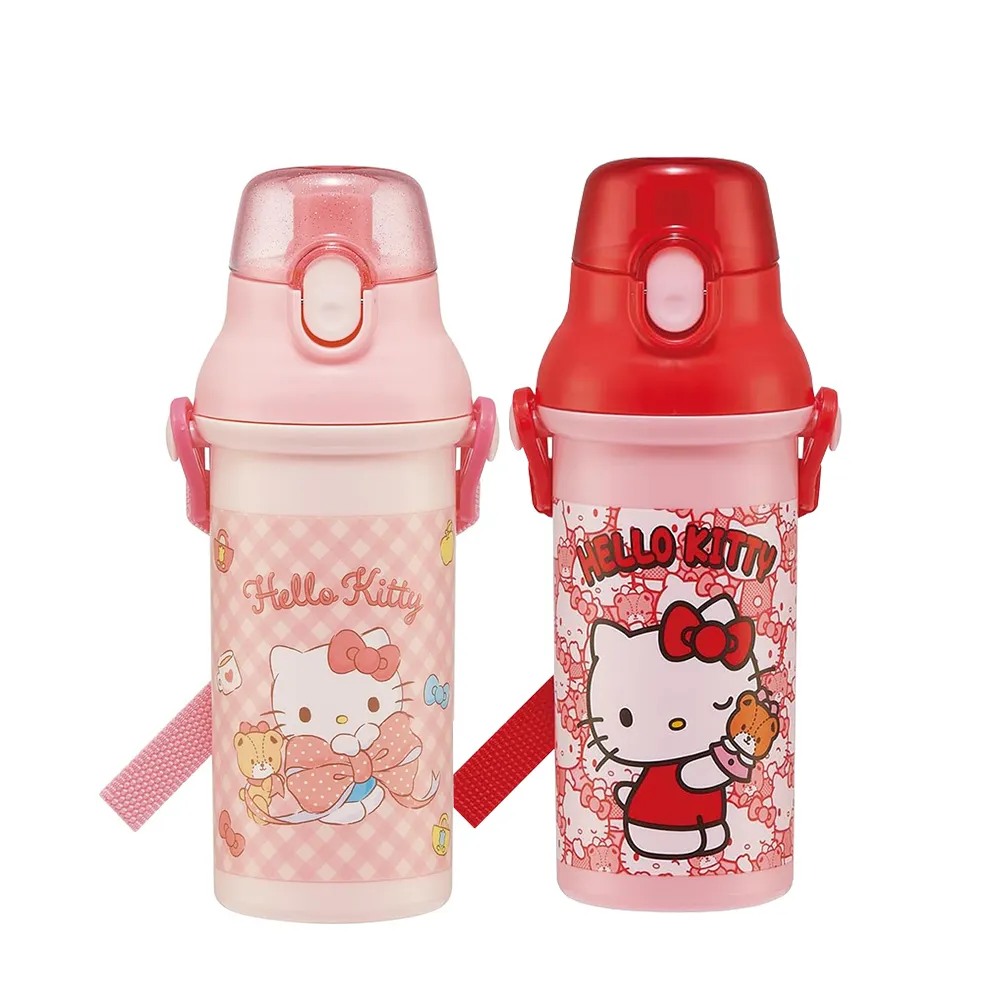 【百科良品】日本製 Hello Kitty凱蒂貓 彈蓋直飲水壺 隨身瓶 抗菌加工 480ML-任選款(附背帶)