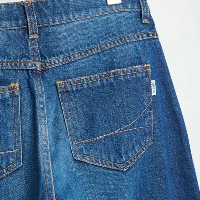 【SOMETHING】女裝 中腰休閒寬褲(中古藍)