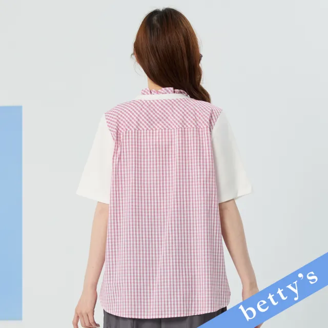 【betty’s 貝蒂思】熊熊刺繡格紋拼接短袖T-shirt(白色)