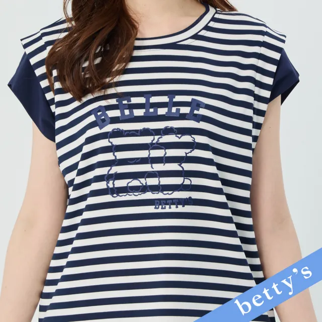 【betty’s 貝蒂思】小熊印花條紋短袖T-shirt(藍色)