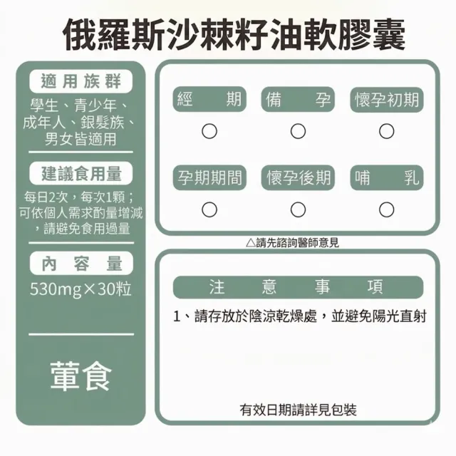 【草本之家】俄羅斯沙棘籽油軟膠囊1入組30粒/入