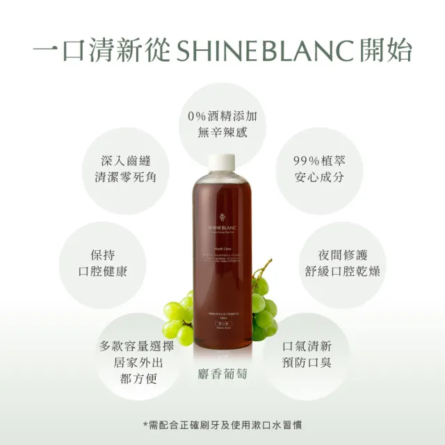 【SHINE BLANC】潔淨清新漱口水 麝香葡萄1＋1組(無酒精 改善口臭 孕婦兒童適用)