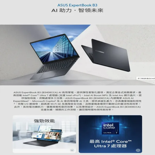 【ASUS 華碩】65W充電組★16吋Ultra 7 AI商用筆電(B3608CCA-0051A155H/Ultra 7-155H/16G/512G SSD/W11P)
