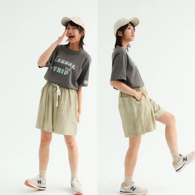 【PINK NEW GIRL】渡假風鬆緊綁帶壓紋短褲 (2色) A5501BC