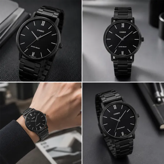 【CASIO 卡西歐】MTP-VT01B-1B 簡約時尚 全黑不銹鋼錶帶男指針錶(錶殼約4.0公分)