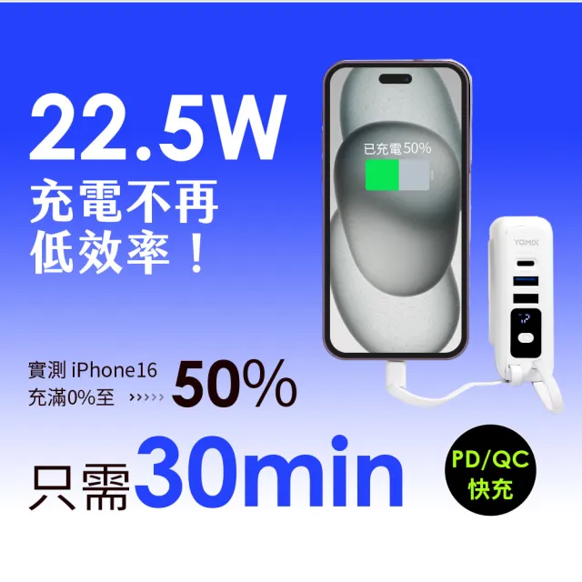 【YOMIX 優迷】八合一22.5W三孔快充10000mAh可拆插頭行動電源-款式隨機
