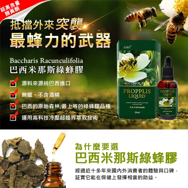 【草本之家】巴西米那斯綠蜂膠3入組(30ml/瓶)(液態食品)