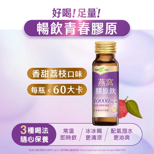 【我的健康日記】膠原飲192入組(蜂王、燕窩 兩款任選 10000毫克小分子膠原蛋白)