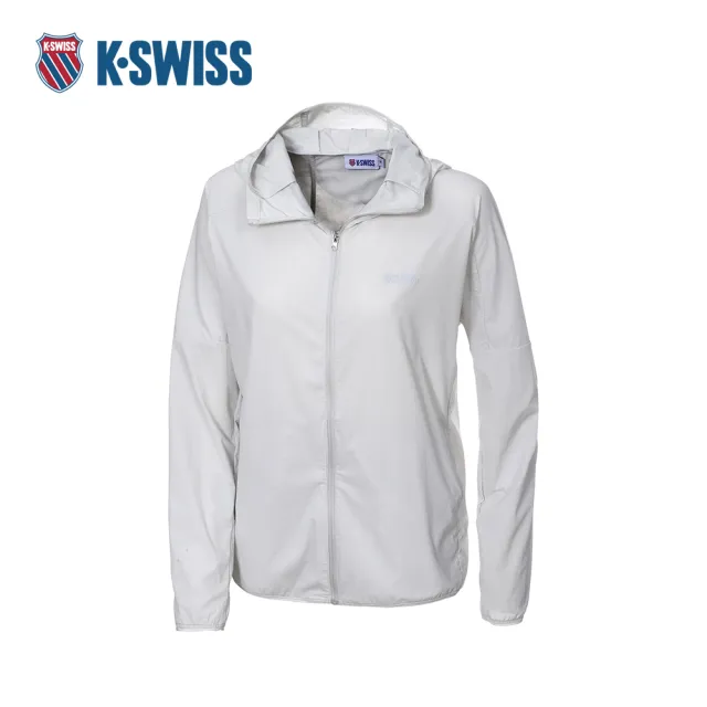 【K-SWISS】抗UV連帽防曬外套 女款 灰色 修身剪裁 運動 騎車 1913716-026