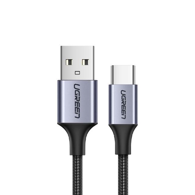 【綠聯】USB-A to Type-C 快充傳輸線 Aluminum BRAID版 1M 黑色(A-C快充線/編織線/UGREEN)