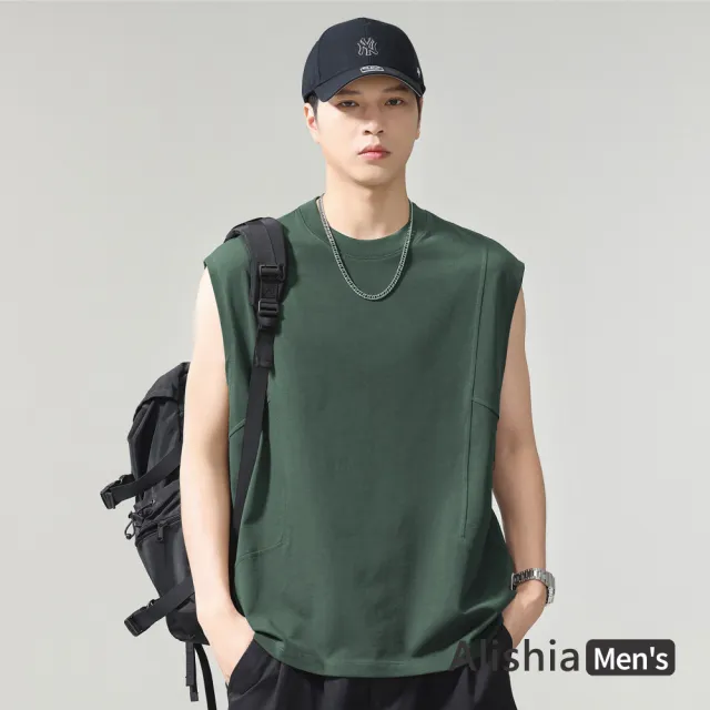 【Alishia】美式重磅純棉透氣男款無袖背心 上衣 M-3XL(白色 / 棕色 / 軍綠色 / 灰色 / 黑色)