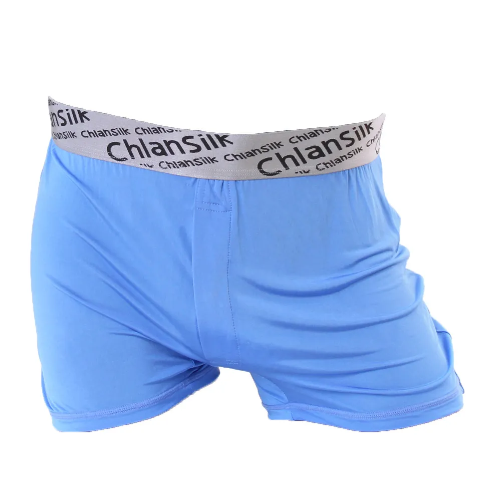 【Chlansilk 闕蘭絹】100%蠶絲透氣舒適白廠絲寬鬆平口男內褲(藍)