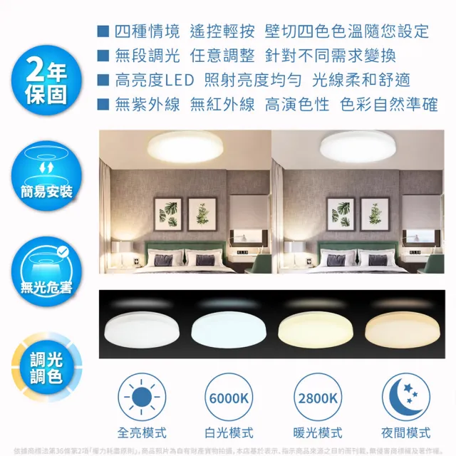 【Everlight 億光】50W 星晴 5-6坪 調光調色 LED 吸頂燈 天花板燈具 遙控切換 四種情境(最暢銷款) 全電壓