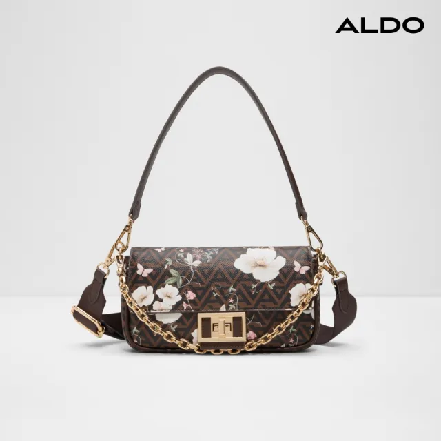 【ALDO】AUDETA-品牌印花花卉鍊條肩背包/斜背包(咖色)