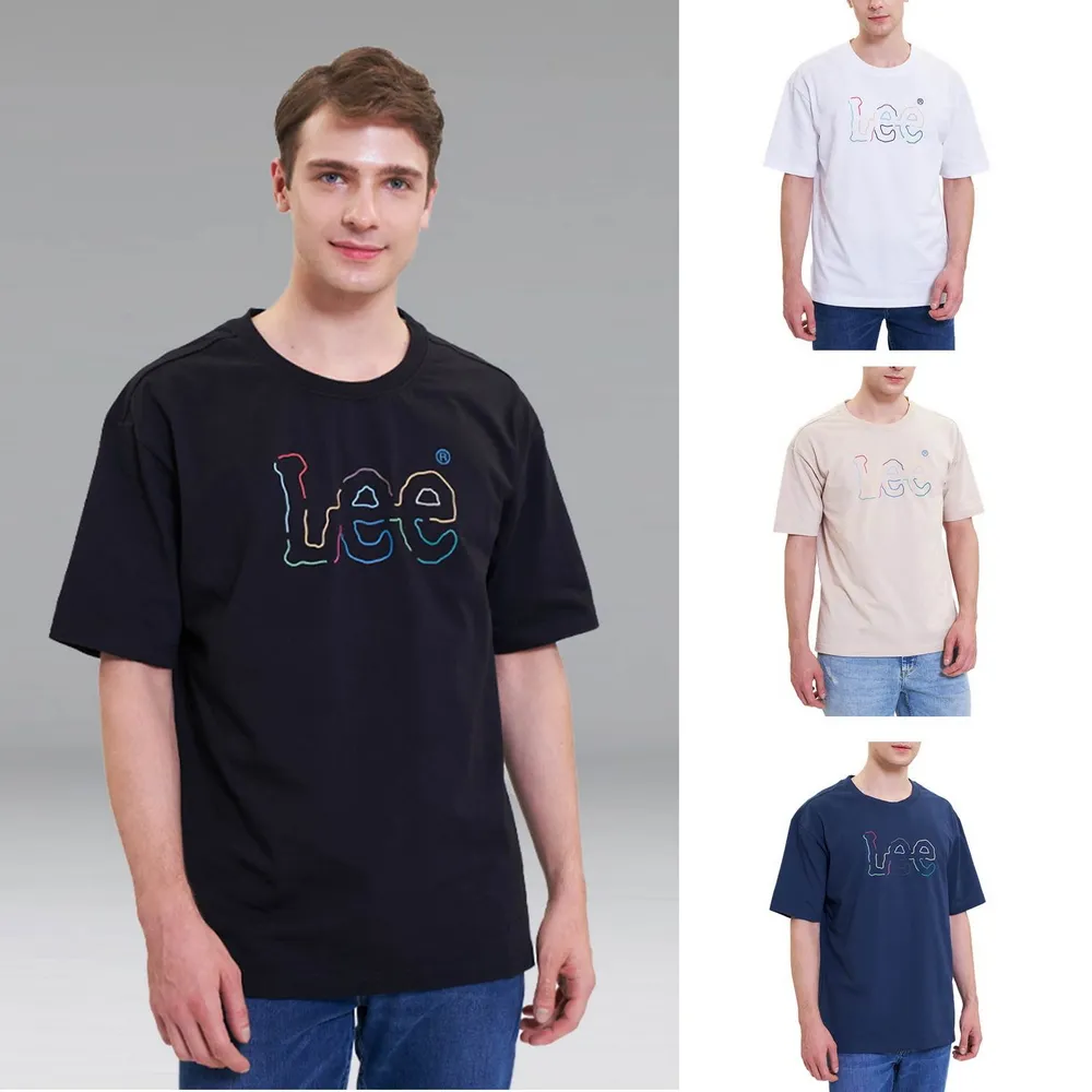 【Lee】出清品-男裝 短袖T恤 / 彩色線條印花 大LOGO 共4色 Oversized版型(LL220229)