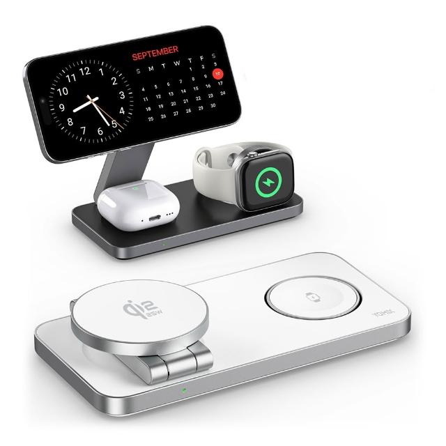 【YOMIX 優迷】Qi2.2 25W三合一折疊磁吸無線充電座(MagSafe/Apple watch/AirPods/iPhone 18/Duo/多設備)