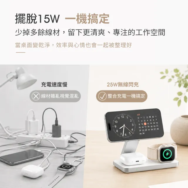 【YOMIX 優迷】Qi2.2 25W三合一折疊磁吸無線充電座(MagSafe/Apple watch/AirPods/iPhone/支援多設備)