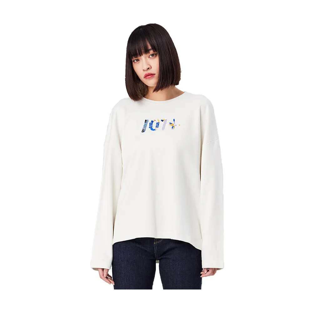 【Lee】女裝 長袖厚T / 經典系列 刺繡 奶霜白 季節性版型 / 101+ 系列(LL210356005)