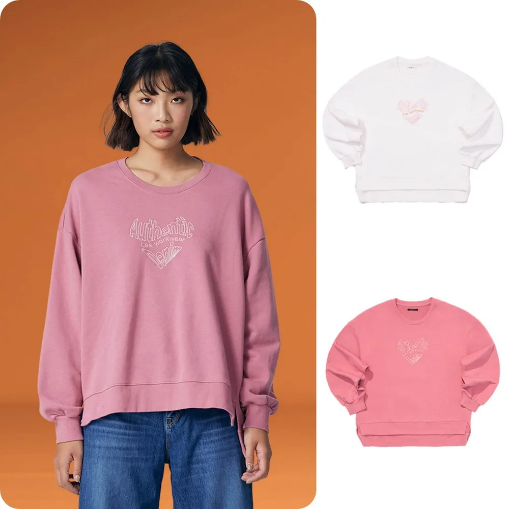 【Lee】女裝 長袖厚T / 愛心文字設計 前短後長 共2色 季節性版型(LB330031732 / LB330031K15)
