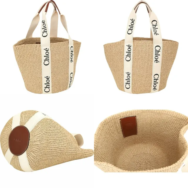 【Chloe’ 蔻依】Woody 大型 字母刺繡肩背草編包(多色可選)