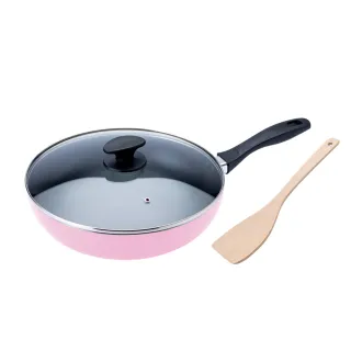 【CookPower 鍋寶】新升級煎大師聚油不沾炒鍋組30cm-兩色選(30炒+30蓋+木鏟)