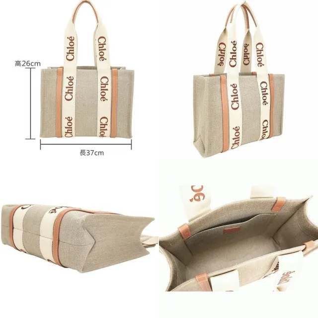 【Chloe’ 蔻依】Woody 中型 刺繡織帶亞麻帆布肩背/手提托特包(多色可選)