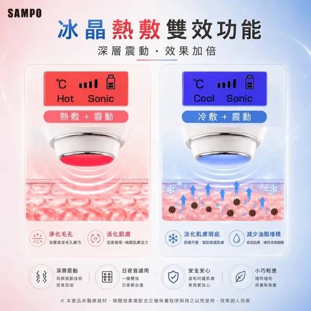 【SAMPO 聲寶】冰晶熱敷美容儀+微震動美顏儀(1510+1512)