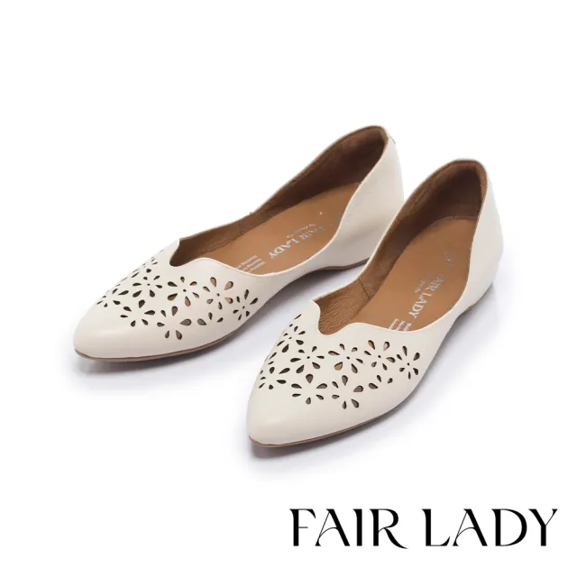 【FAIR LADY】品牌經典 小時光 鏤空雕花真皮內增高平底鞋(香草/501287 女鞋)