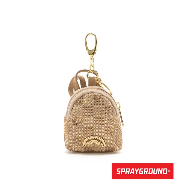 【SPRAYGROUND】雙色閃鑽棋盤格背包造型鑰匙圈(金色)