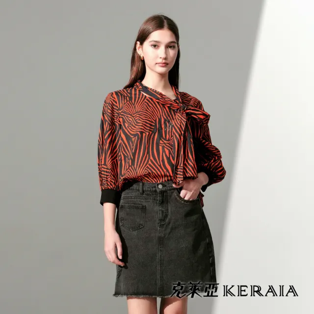 【KERAIA 克萊亞】暮橘交織斑馬紋幾何造型上衣(四款)
