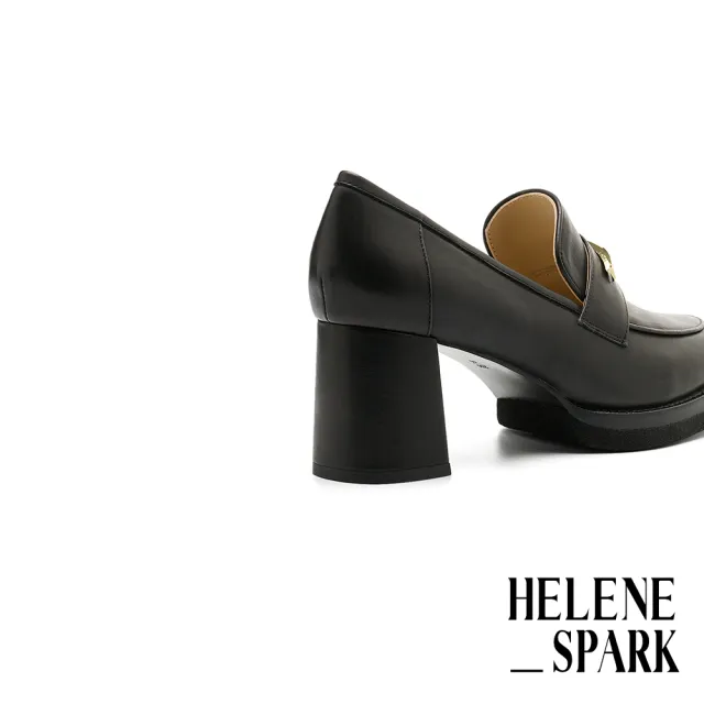 【HELENE_SPARK】復古時尚金屬長釦胎牛皮樂福美型高跟鞋(黑)
