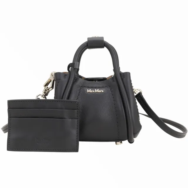 【MaxMara】父親節送禮精選 MARIN 小牛皮手提 肩背迷你托特包(附卡夾 黑色 義大利精品時裝品牌)