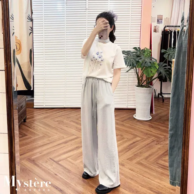 【my stere 我的時尚秘境】雙11 輕薄柔軟棉麻綁帶寬褲 三色 寬褲 垂墜寬褲 口袋寬褲 鬆緊寬褲 休