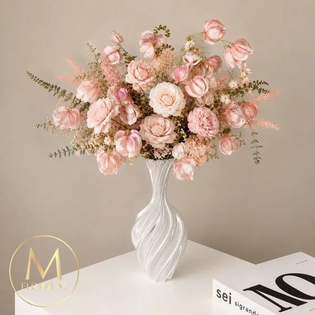 【Floral M】法式克里斯丁珠光花瓶(花瓶/插花/玻璃瓶/花器/花盆/陶瓷花瓶/桌面擺飾/居家裝飾)