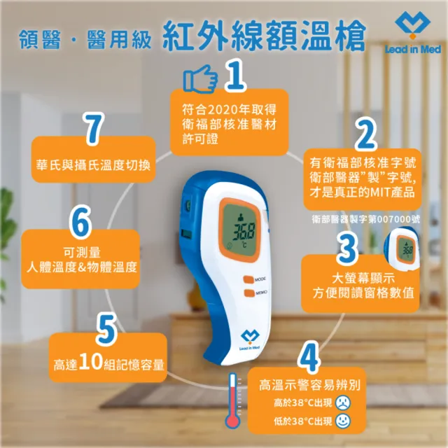 【領醫】紅外線額溫槍®(專利自動測距嗶聲成像 ☆ 體溫物溫雙模切換)