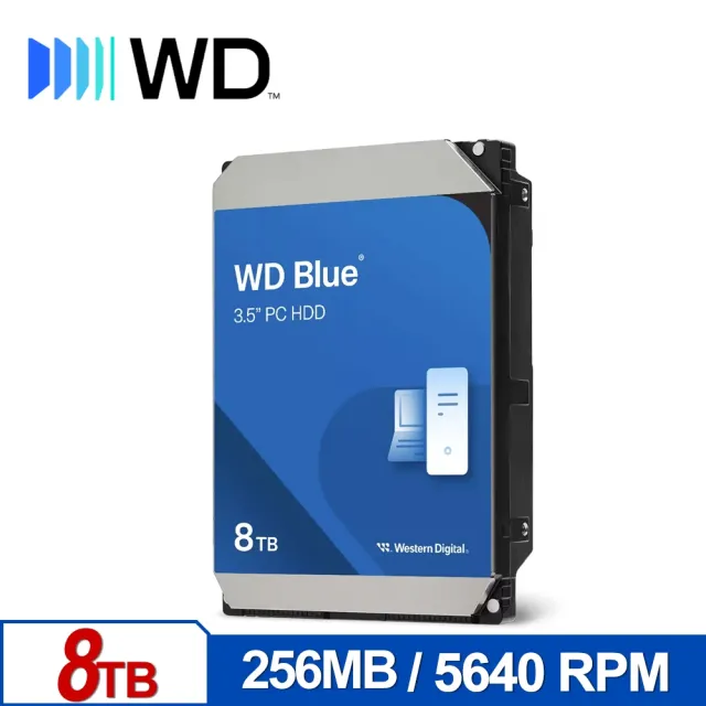 【Western Digital】藍標 8TB 3.5吋 5640轉 256MB 桌上型 內接硬碟(WD80EAAZ)
