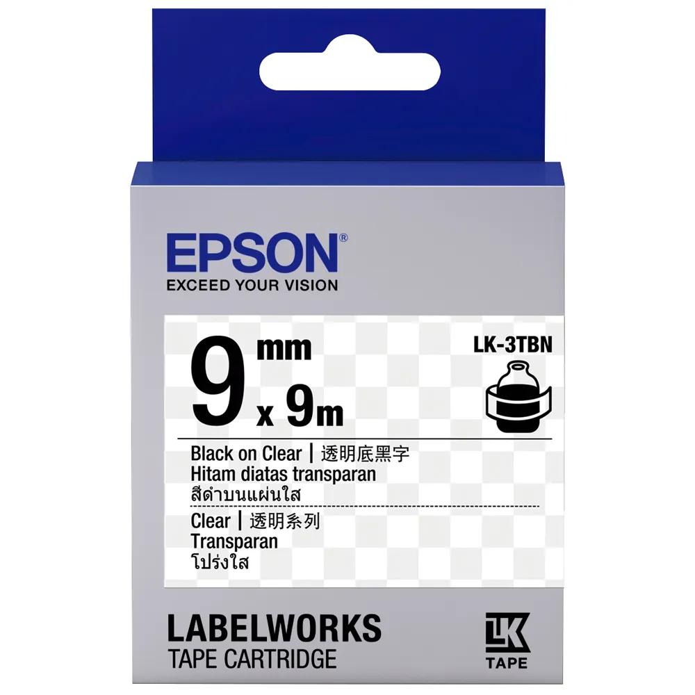 【EPSON】官方直營 標籤帶 透明底 一般型 黑字/9mm(LK-3TBN)