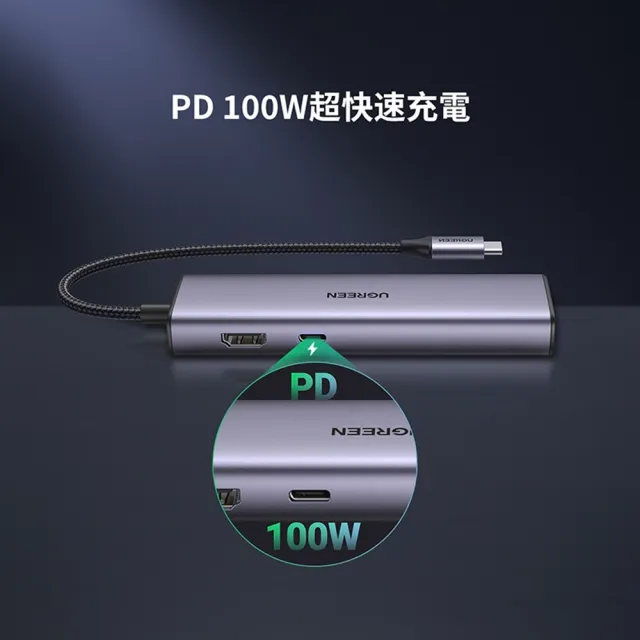 【綠聯】七合一多功能USB-C集線器(4K/USB3.0/HDMI/LAN/SD/PD 100W/臺灣創惟晶片)