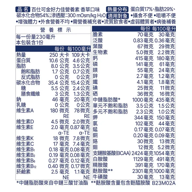 【Boscogen 百仕可】金好力佳營養素 230mlx24x2箱_香草口味(快速體力補給 維持消化道機能)