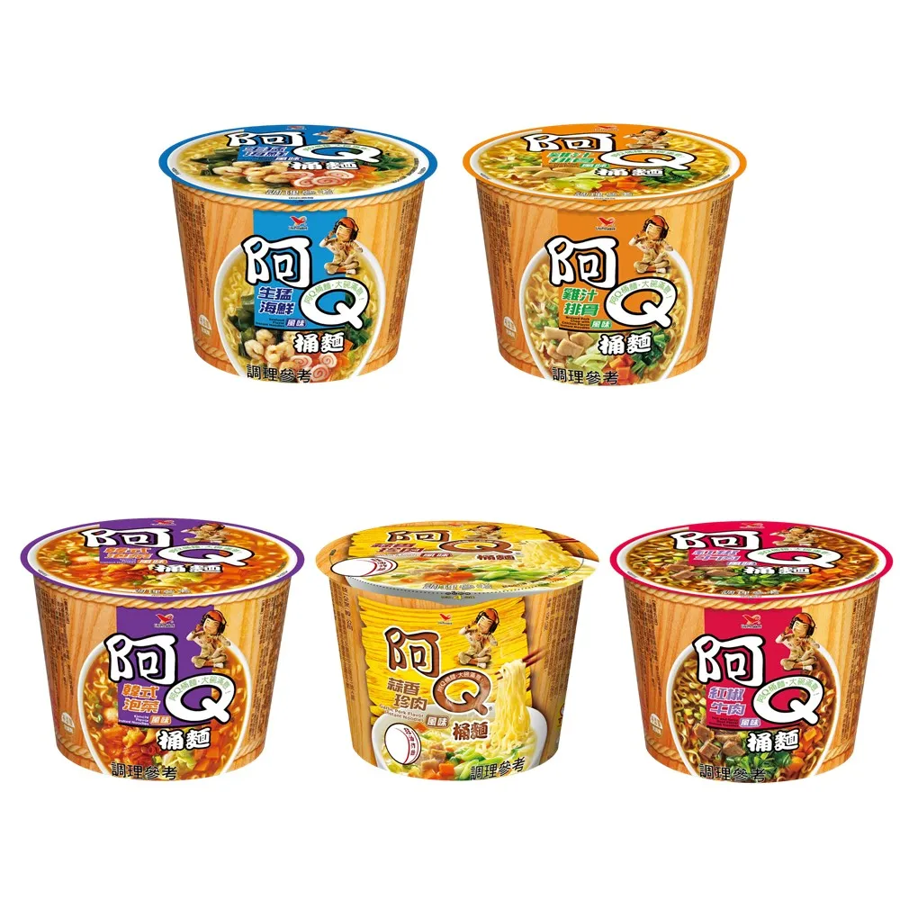 【阿Q桶麵】風味桶3入x2組(雞汁排骨/紅椒牛肉/生猛海鮮/韓式泡菜/蒜香珍肉)
