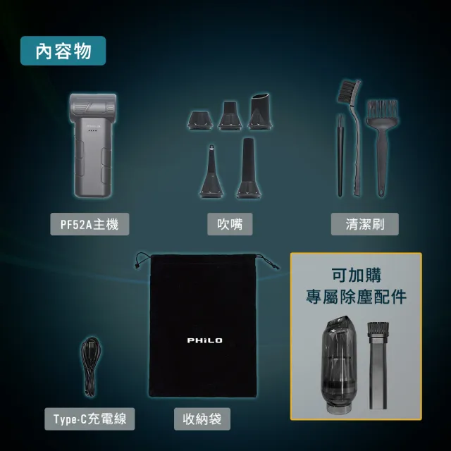 【Philo 飛樂】贈大全配13萬轉6000mAh 暴力吹塵槍PF52A(洗車打蠟吹乾吹塵/ 居家清潔除塵/吹葉機/吹水機)