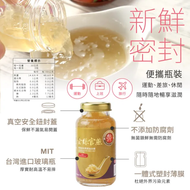 【Dragon Brand 龍標燕窩】金絲官燕濃縮冰糖燕窩 禮盒 150g x2瓶裝（盒）每瓶燕窩固形物含量135g 濃度90％