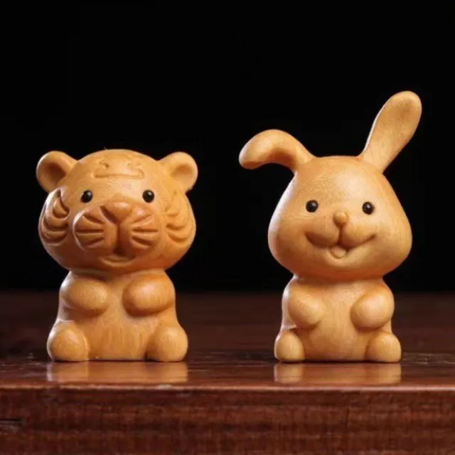 【LEEHER】可愛/老虎/擺飾/小飾品/擺件/十二生肖/送禮/金檀木/配件/桌面裝飾/兔子