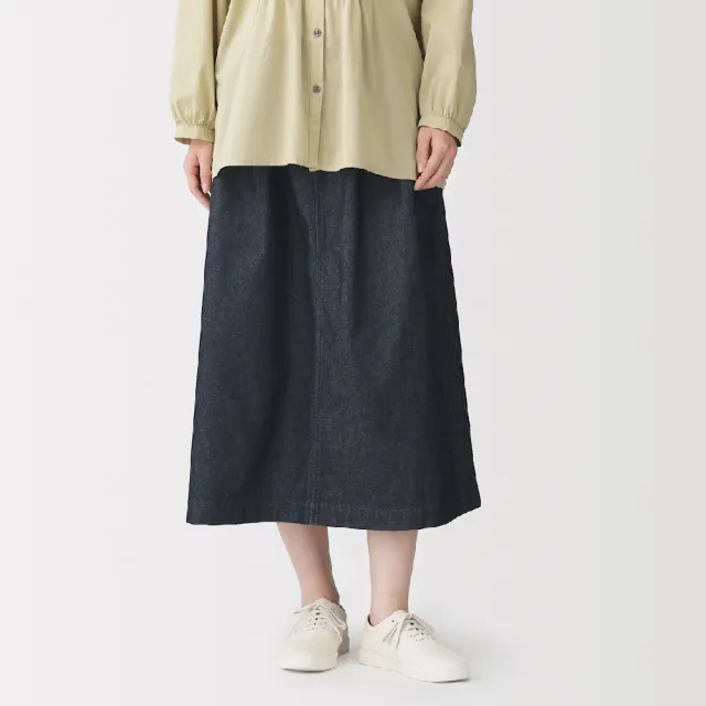 【MUJI 無印良品】女水洗丹寧舒適裙(深藍)