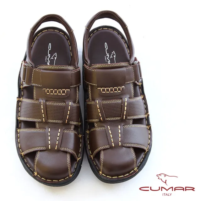 【CUMAR】護趾編織真皮休閒涼鞋826-009(咖啡色)